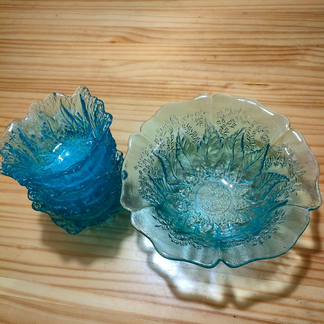 希少デッドストックイタリア製ヴィンテージ ガラスボウル6SET ターコイズブルー