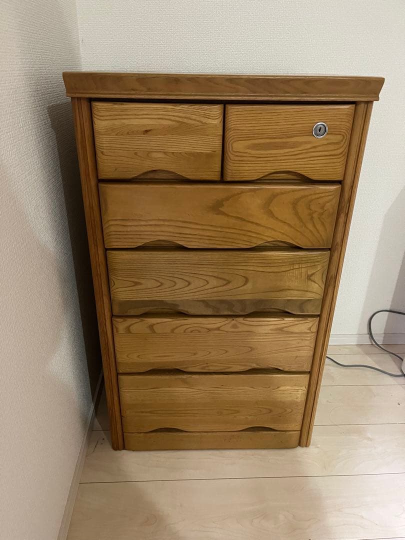 木製 5段チェスト 鍵付き