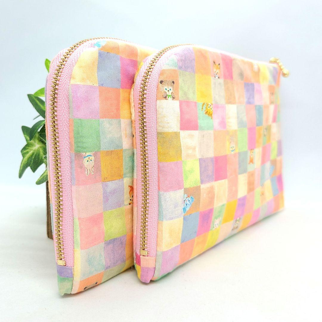 ひなた◎Handmade L字型ポーチ❣️ファスナーポケット◎5点セット