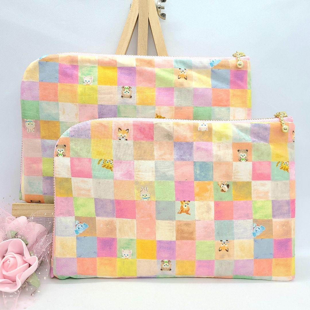 ひなた◎Handmade L字型ポーチ❣️ファスナーポケット◎5点セット
