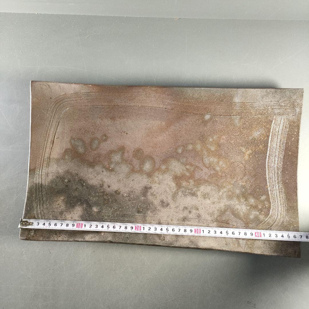 A1366-7/丹波焼/稲右衛門窯/丹波焼締四方皿/共箱/大皿/額皿/懐石道具/