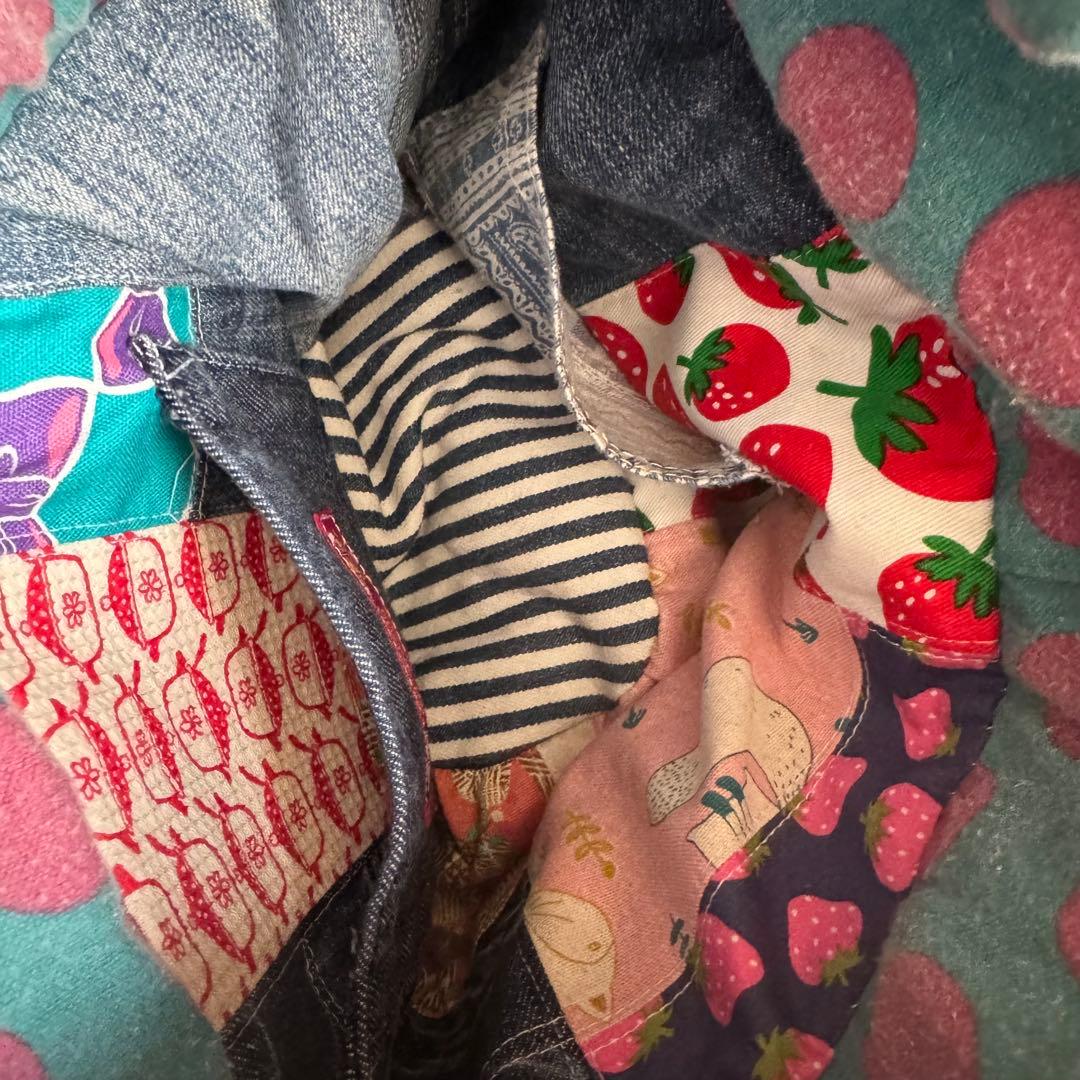 ハンドメイド デニムリメイク バッグ レトロアニマル フクロウ 小 48