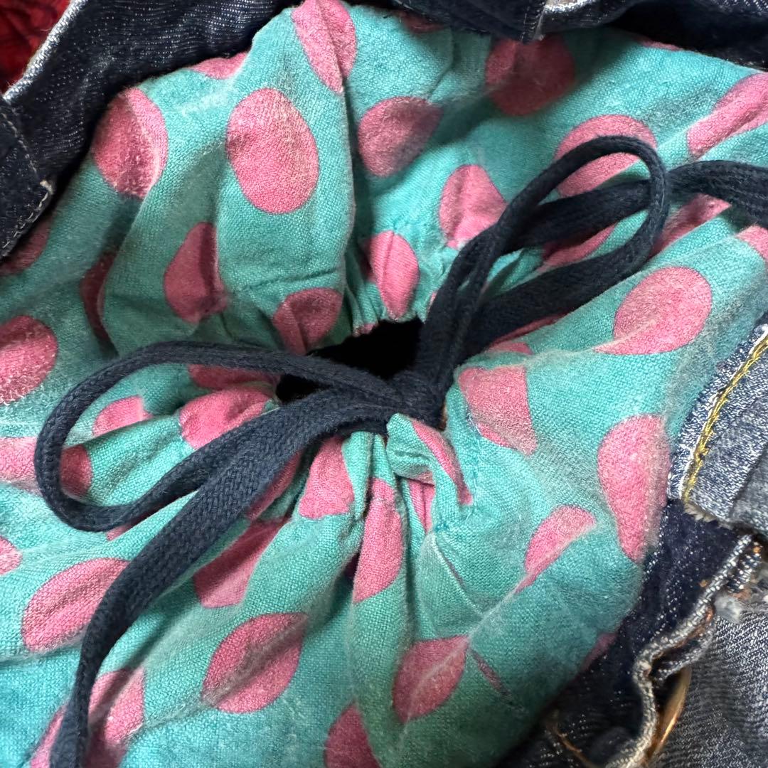 ハンドメイド デニムリメイク バッグ レトロアニマル フクロウ 小 48