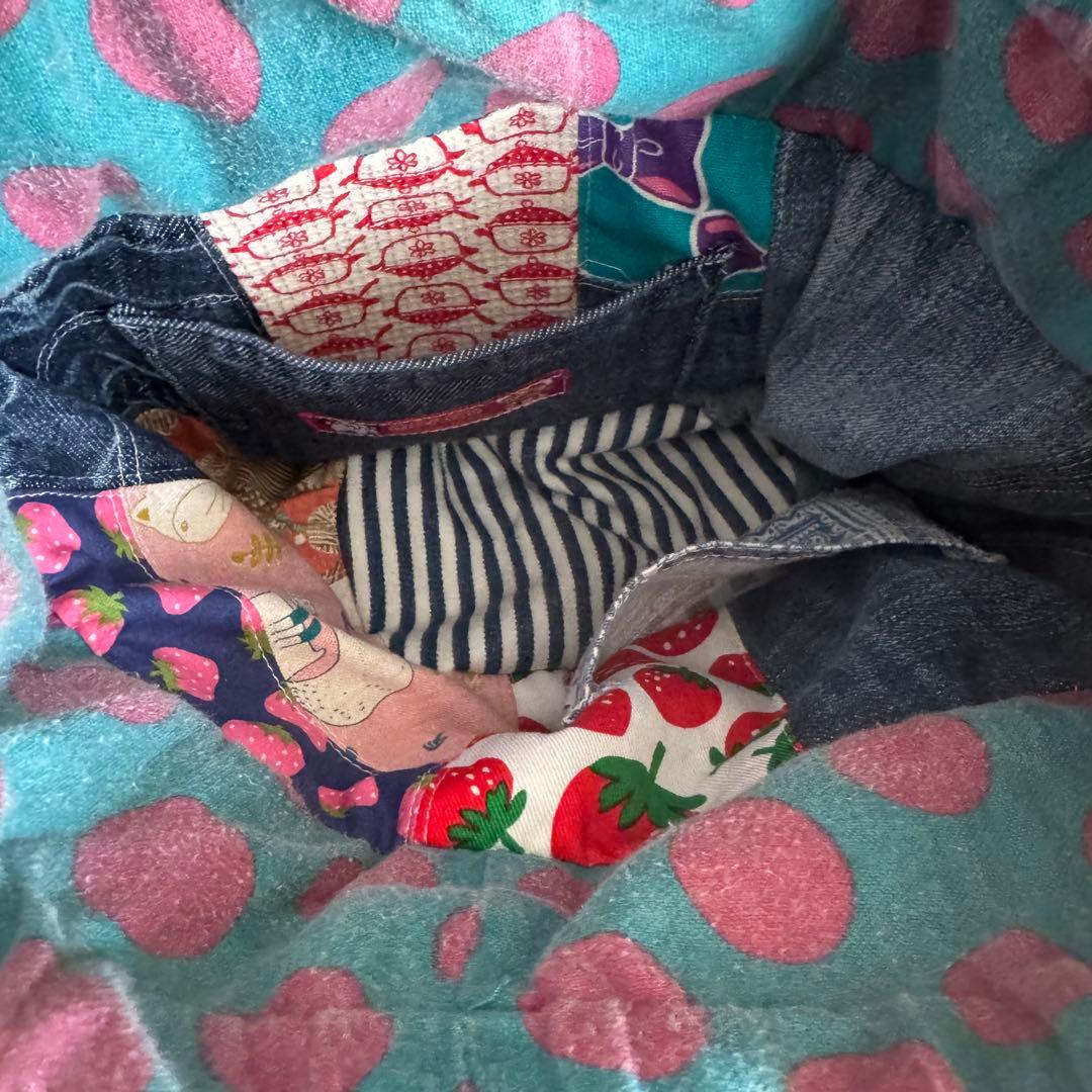 ハンドメイド デニムリメイク バッグ レトロアニマル フクロウ 小 48