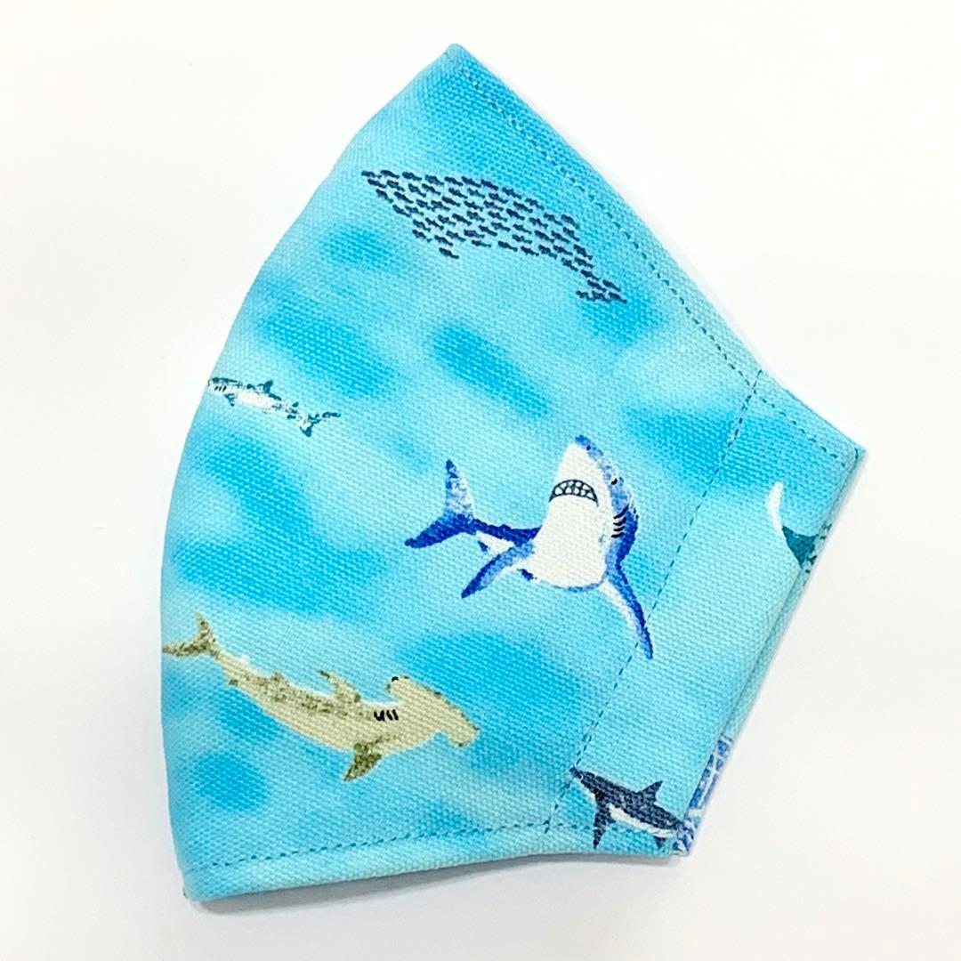 No.469 オーダーマスク　ハンドメイド　マスク　シュモクザメ　サメ　魚群　鮫