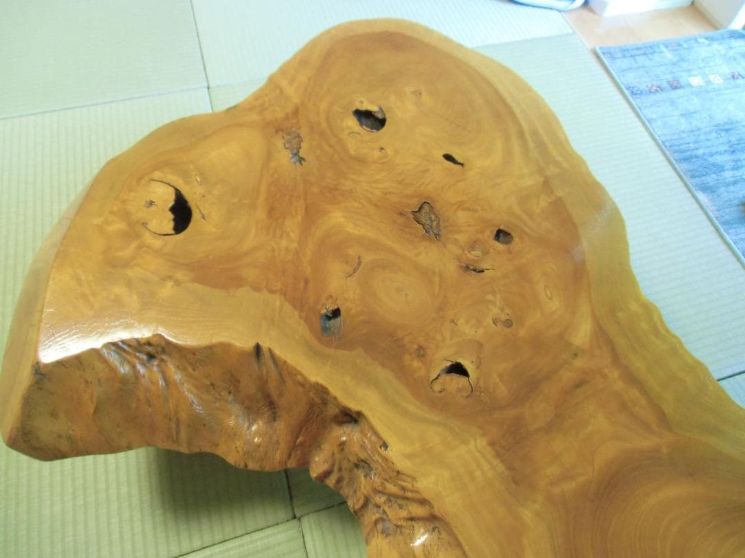 【引き取り限定】天然木 一枚板 木製座卓 自然形状 曲線脚