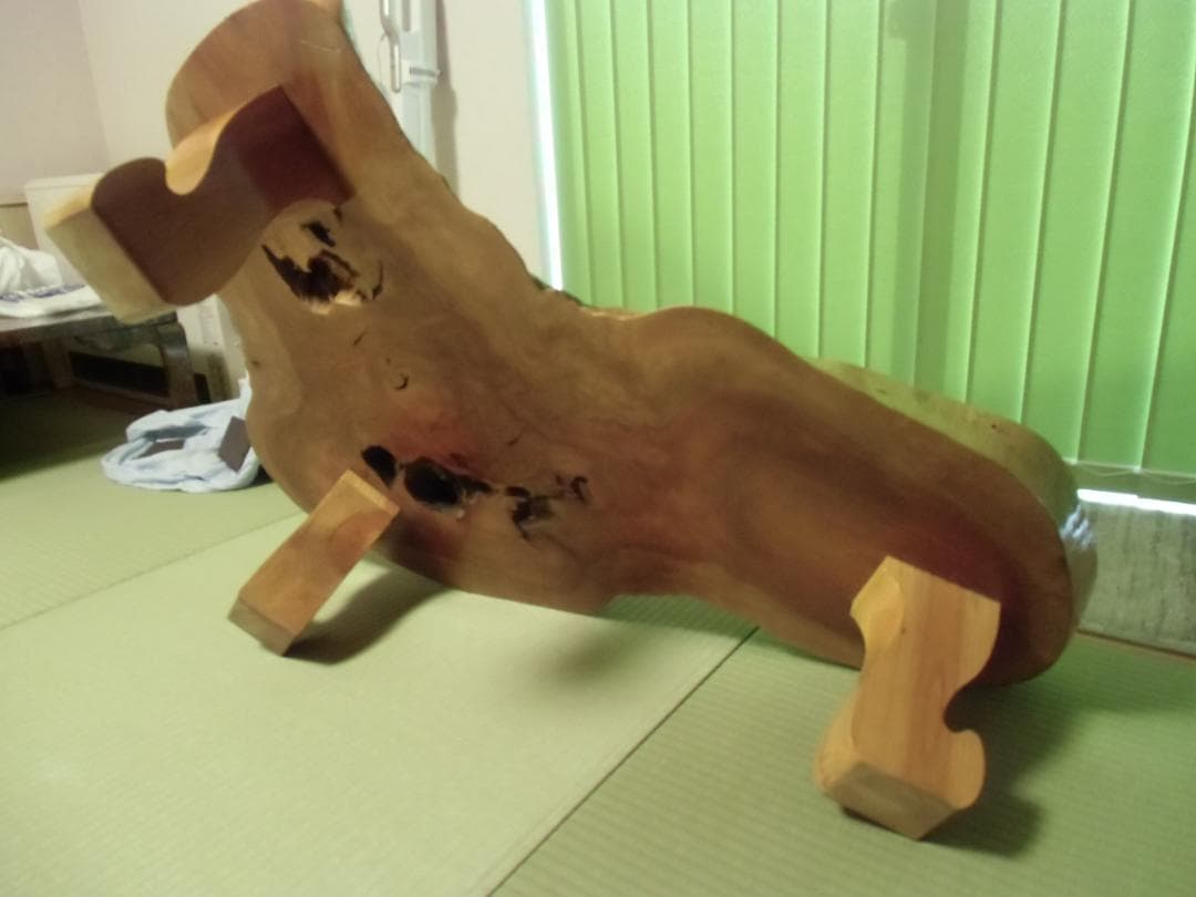 【引き取り限定】天然木 一枚板 木製座卓 自然形状 曲線脚