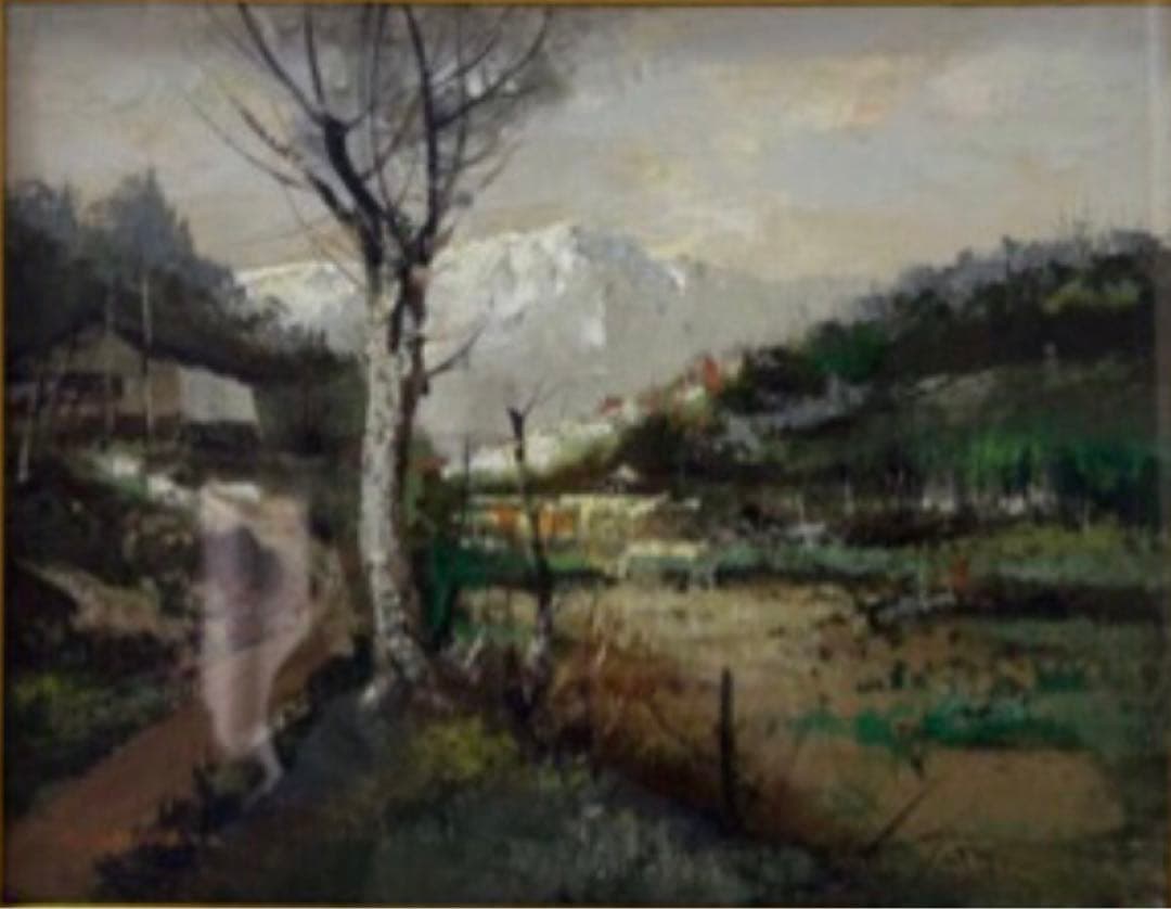 雪永幸美 油彩「信州山麓」F10号 美品 額58×48cm 山岳風景