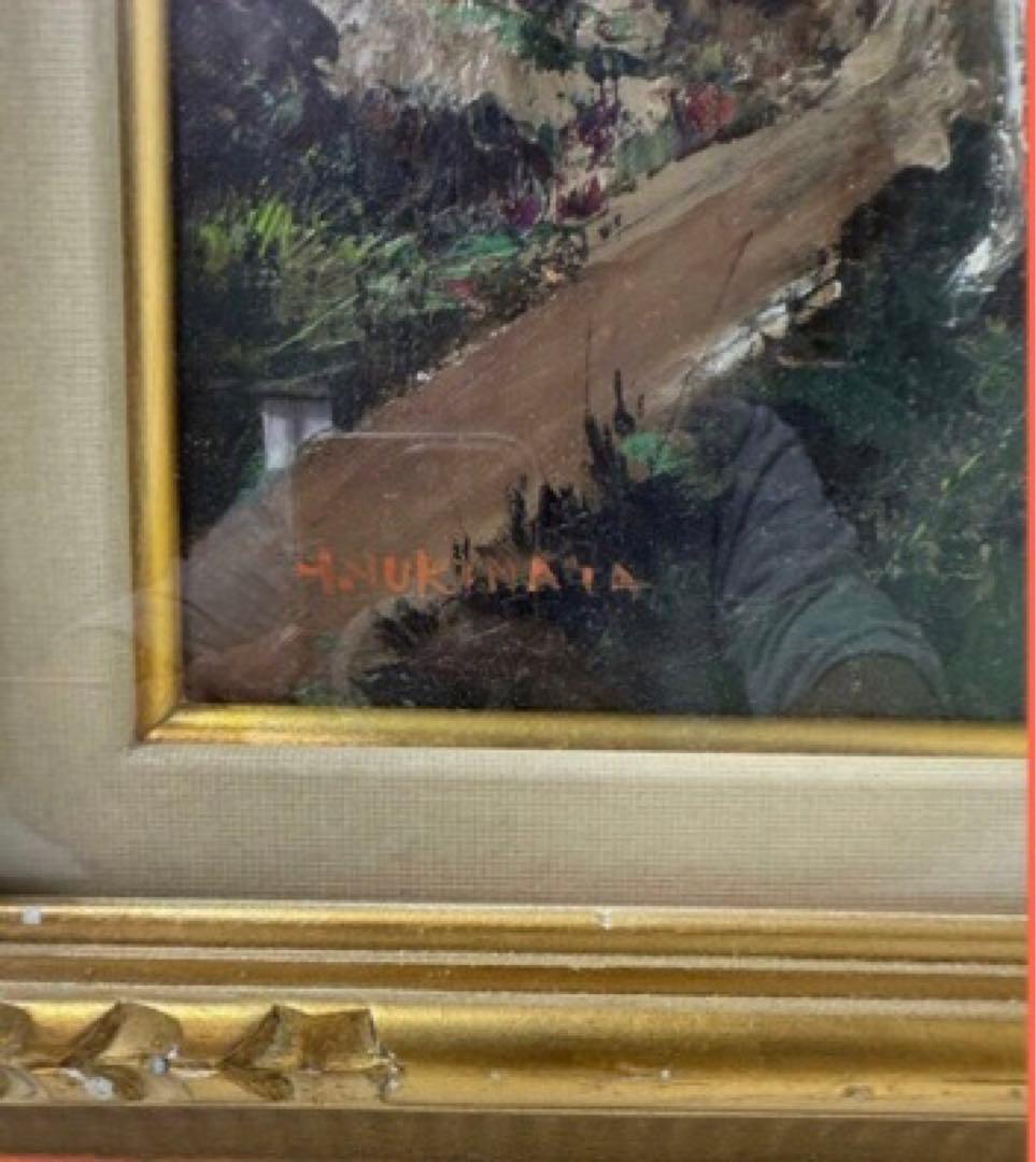 雪永幸美 油彩「信州山麓」F10号 美品 額58×48cm 山岳風景