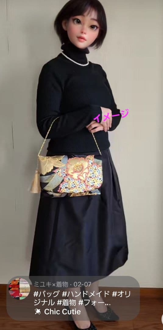 桜模様シルク着物帯の2ways クラッチバック