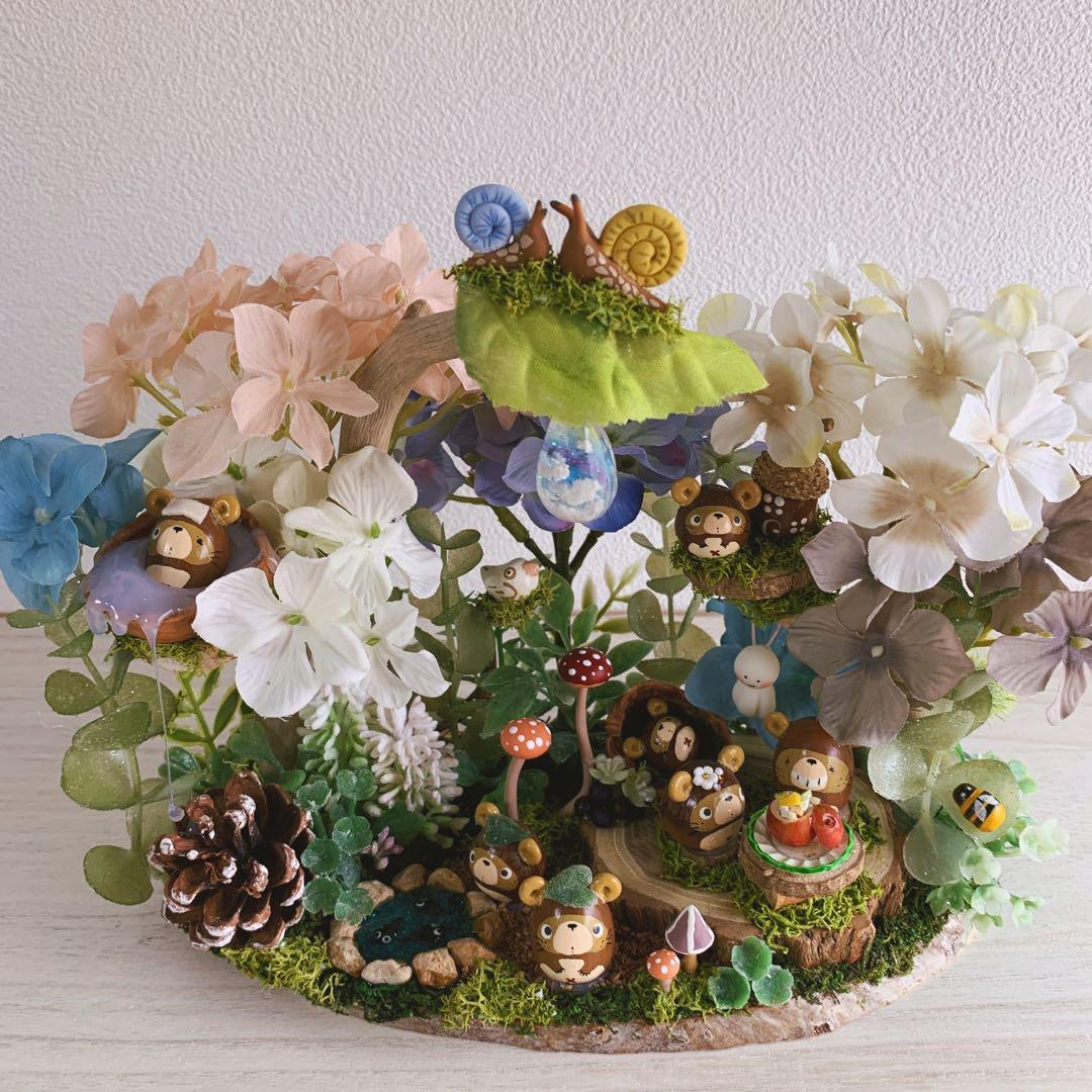どんぐりアート 彩り紫陽花 カタツムリと梅雨の森 置物