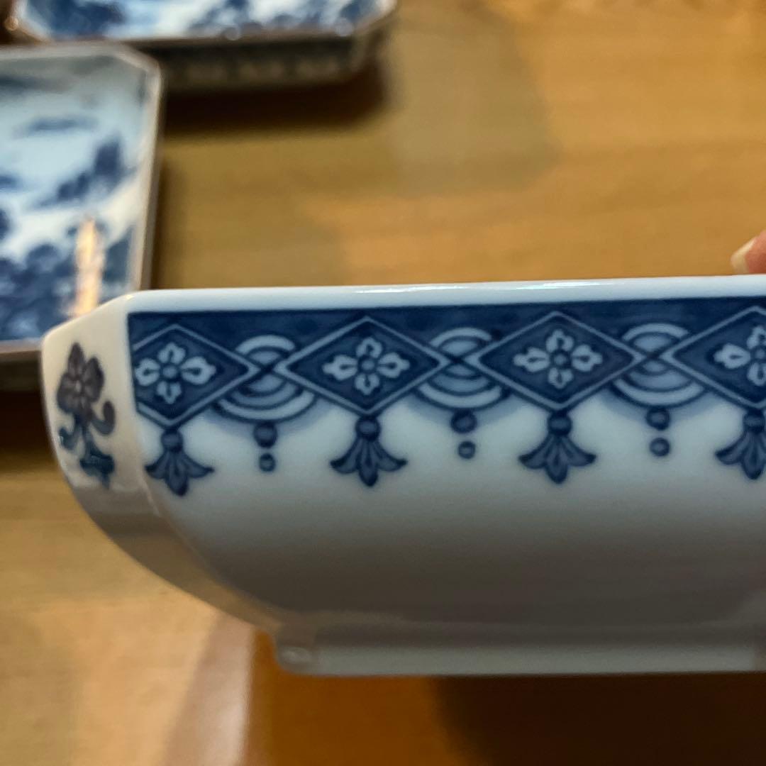 【庫山窯】前畑陶器 染付山水隅切り角皿ほか13点セット 美濃焼　中古