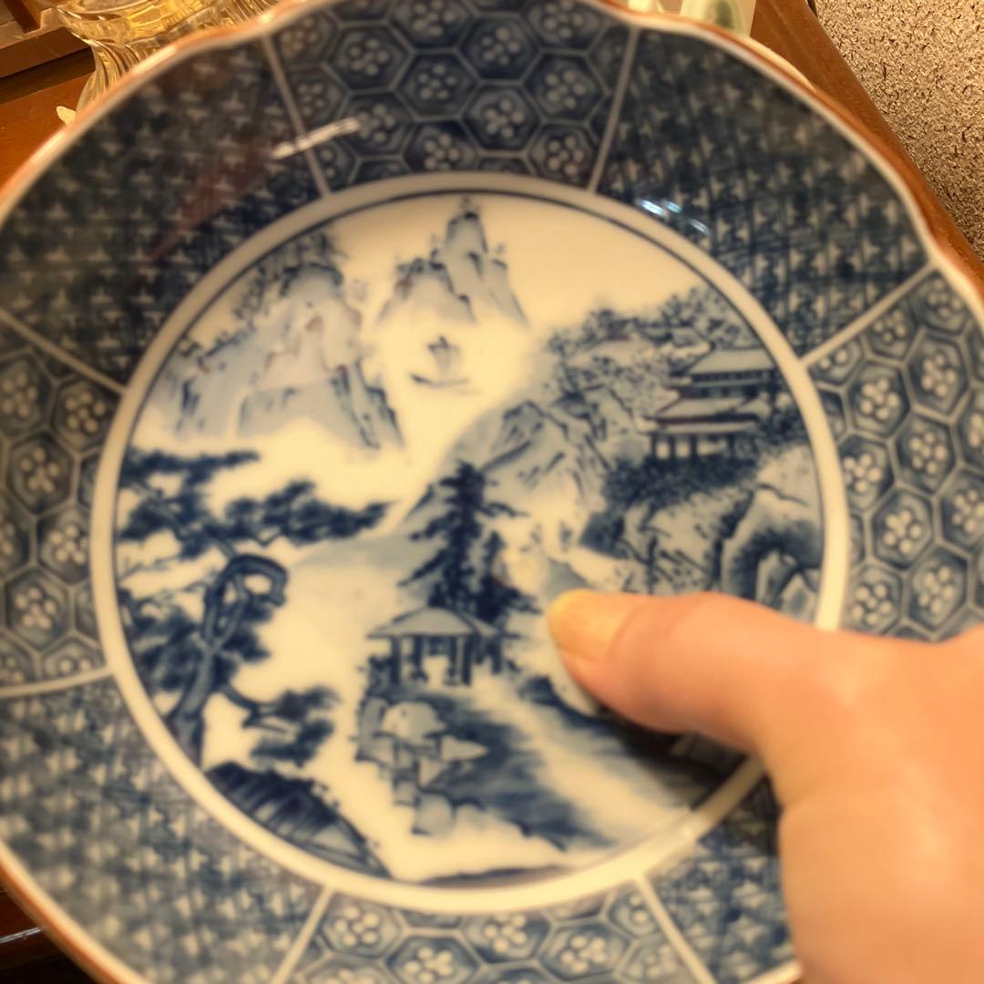 【庫山窯】前畑陶器 染付山水隅切り角皿ほか13点セット 美濃焼　中古