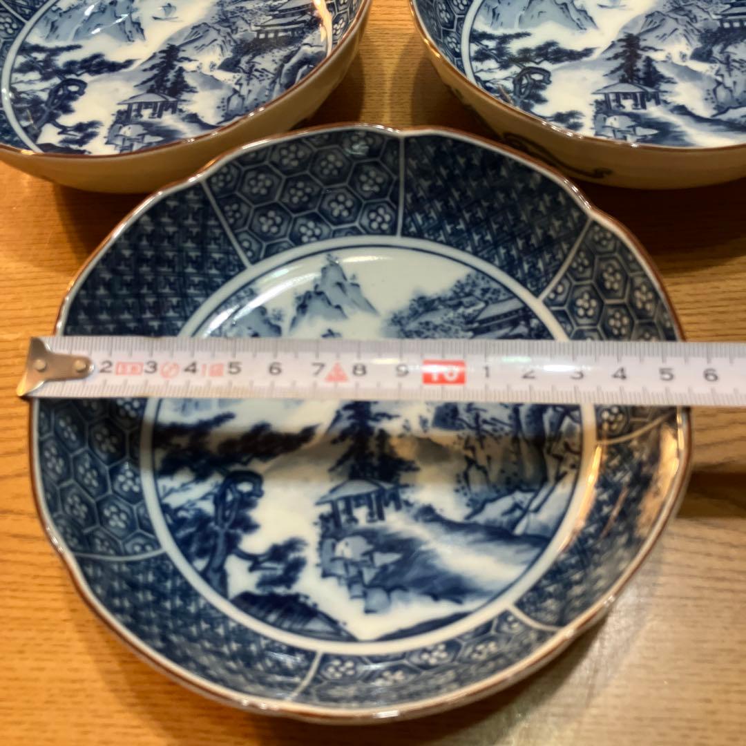 【庫山窯】前畑陶器 染付山水隅切り角皿ほか13点セット 美濃焼　中古