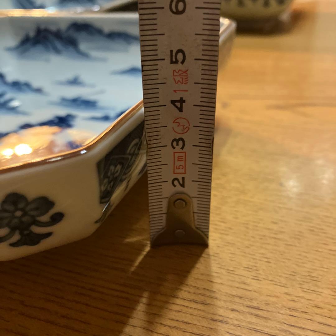【庫山窯】前畑陶器 染付山水隅切り角皿ほか13点セット 美濃焼　中古