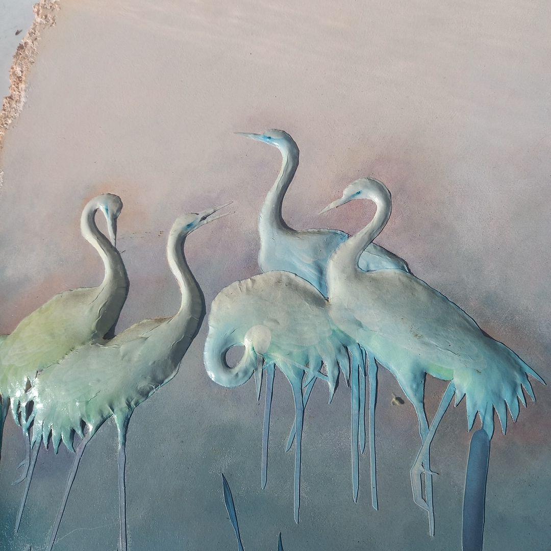 エンボス技法　白鳥のエンボスアー　70×52