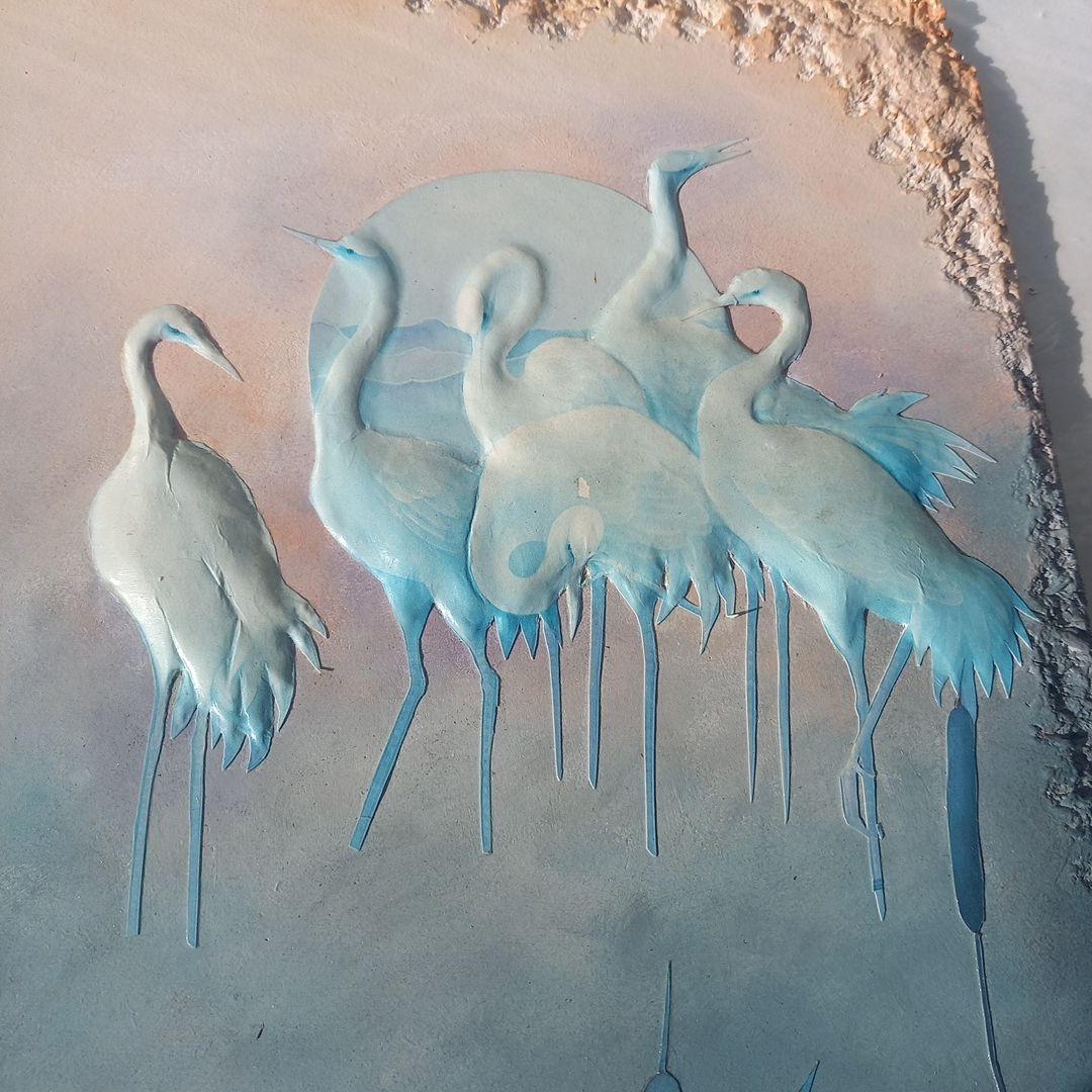 エンボス技法　白鳥のエンボスアー　70×52