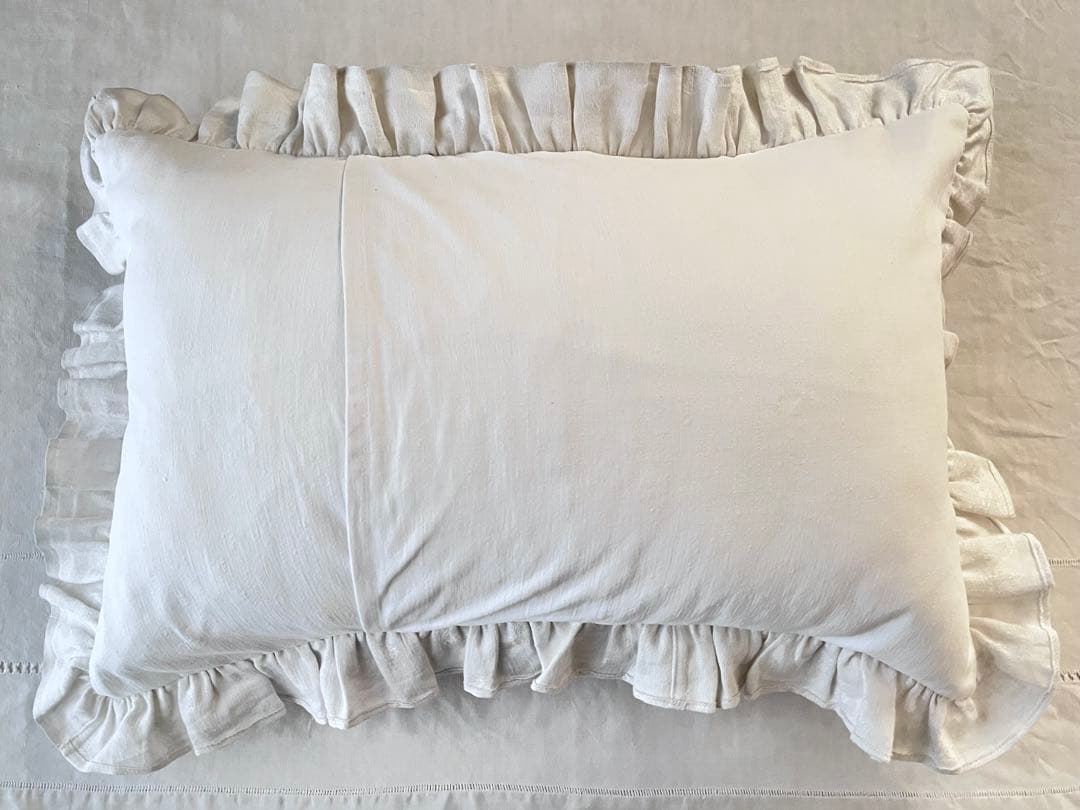 【美品】フランスアンティーク MR赤ハンドステッチ フリルカバー[3314]