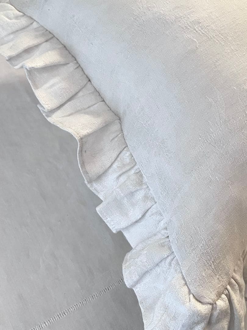 【美品】フランスアンティーク MR赤ハンドステッチ フリルカバー[3314]