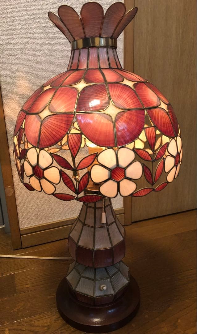 ステンドグラスランプ 照明 3段切替昭和レトロ インテリア花