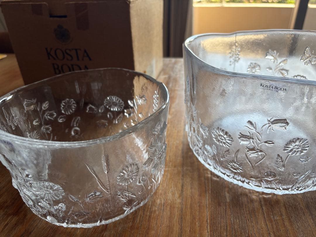 KOSTA BODA 花柄ガラスボウル2個セット