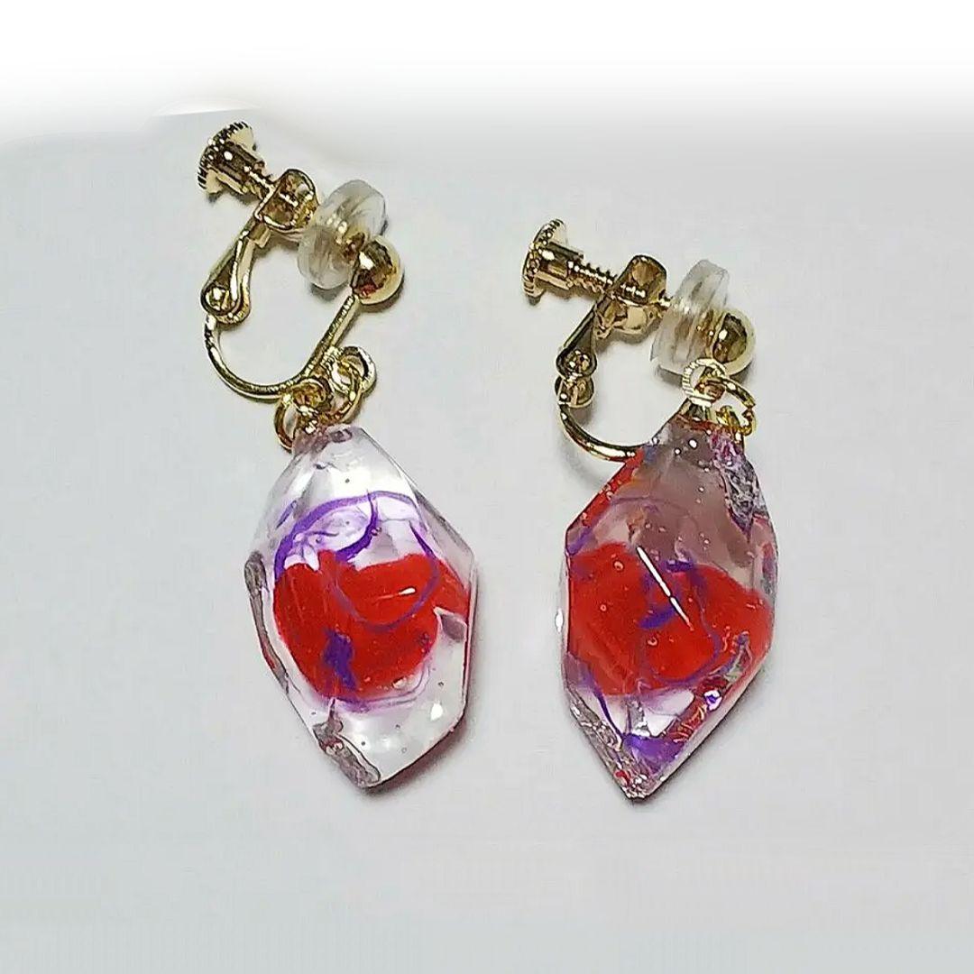 【074】鉱石のイヤリング／ピアス／ハート