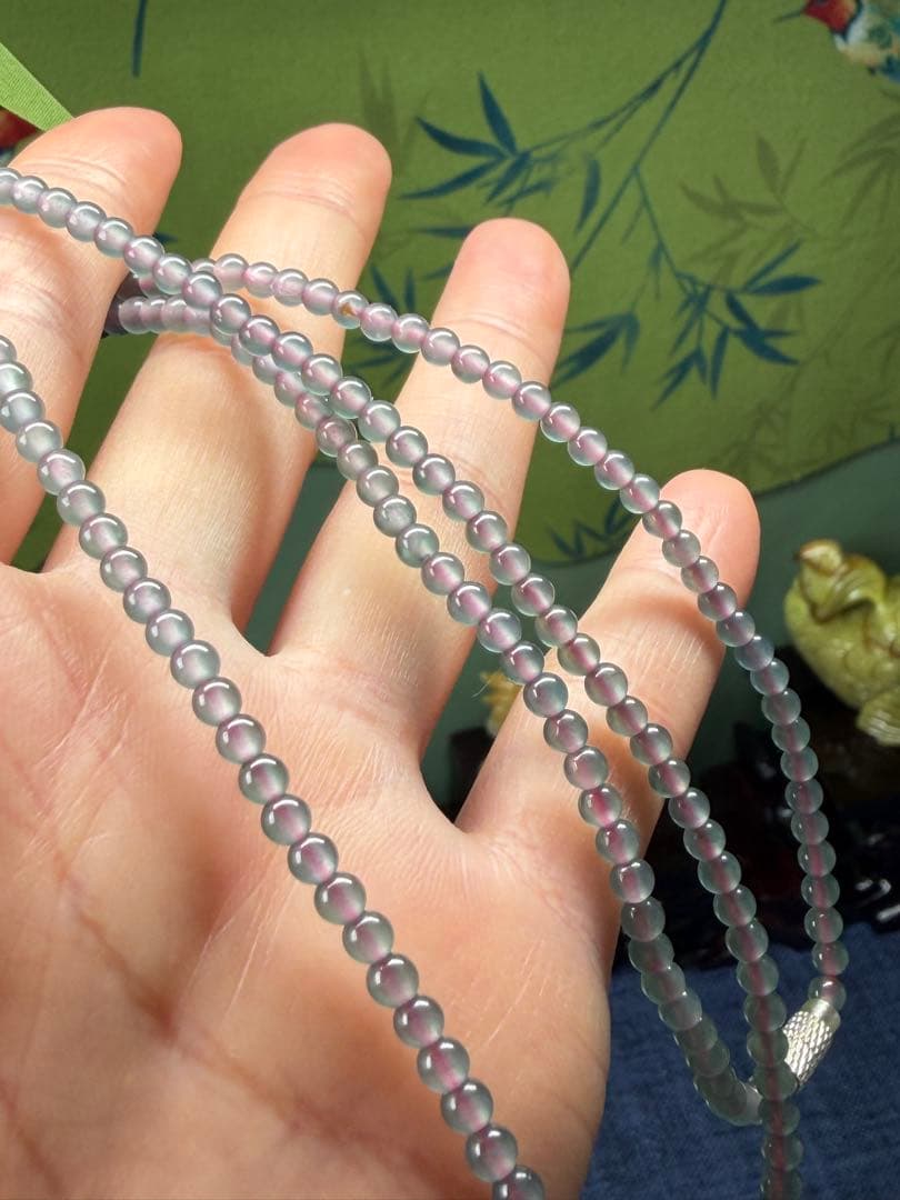 高品質❣️天然本翡翠 高氷種氷藍水ふんわり蝶々＆小粒ビーズネックレス　鑑定書付き