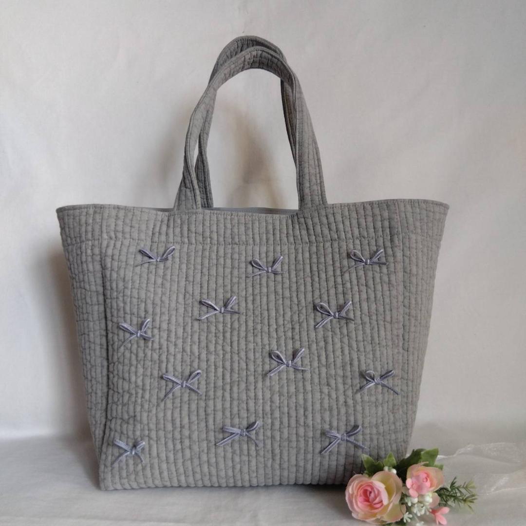 グレーリボン ☆オフィストート☆ ダークグレー ヌビバッグ