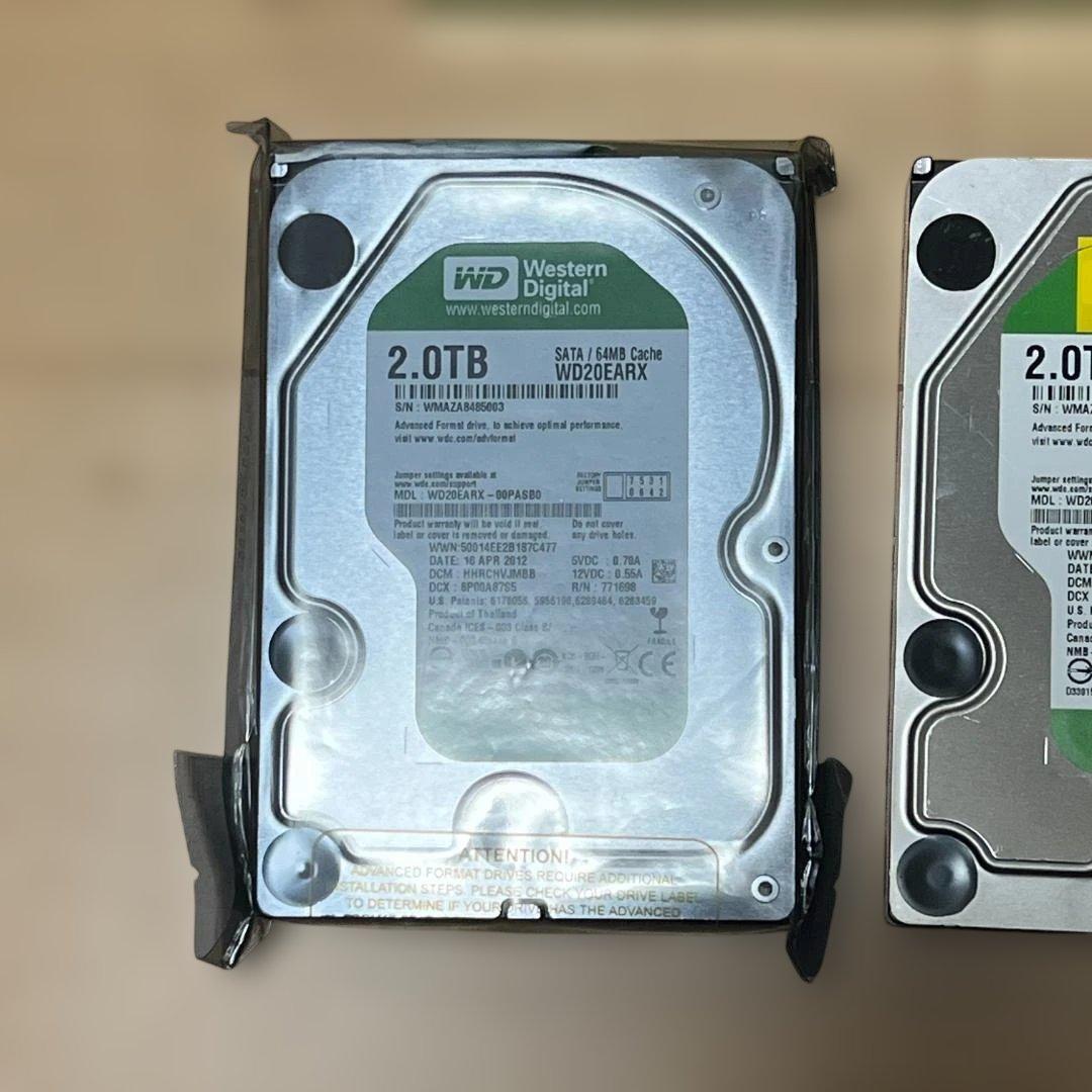 【中古3＋新品1・初期化済み】3.5インチHDD2TBｘ4台（WD20EARS）