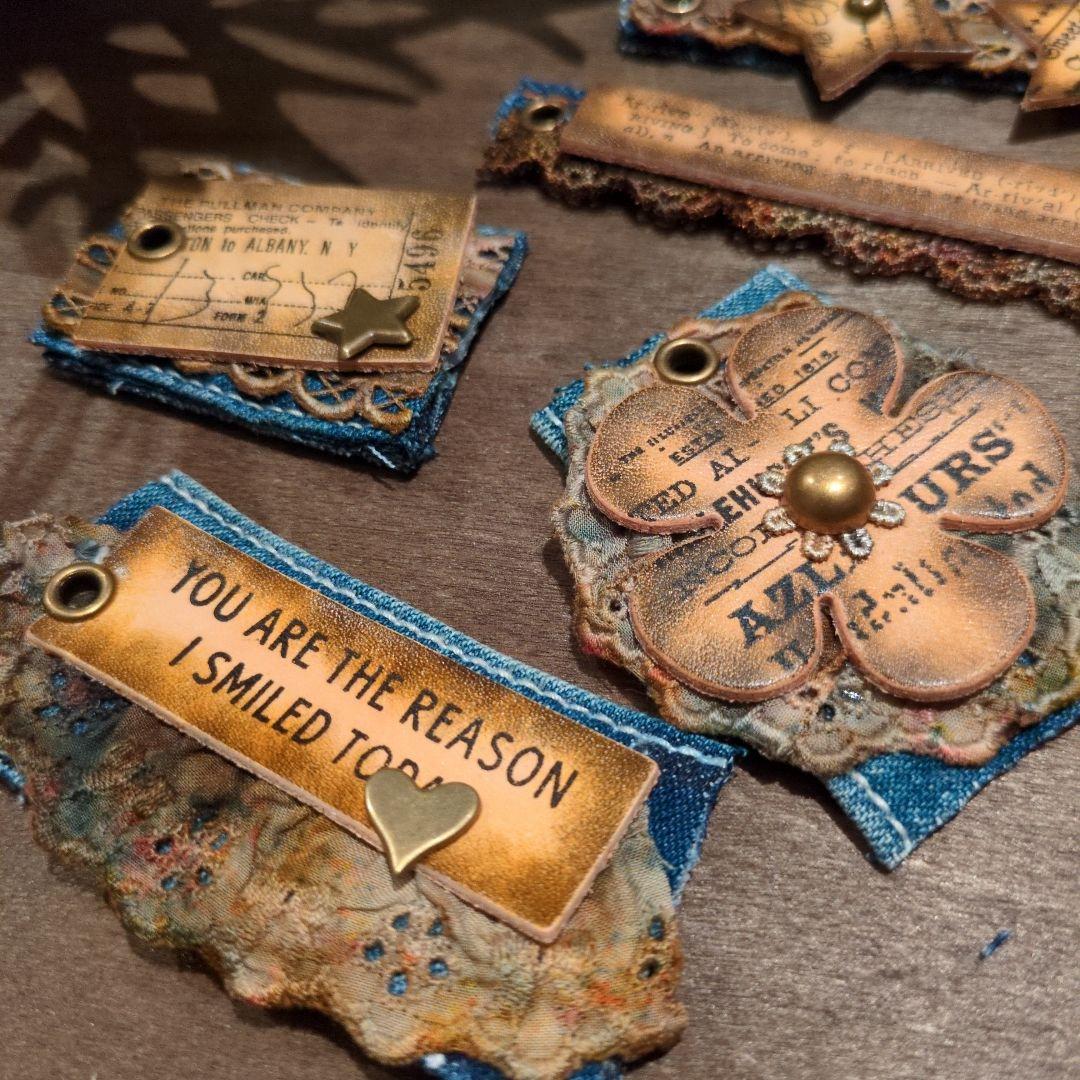 デニムリメイク☆レトロクラシックシャビータグ✨️革タグ