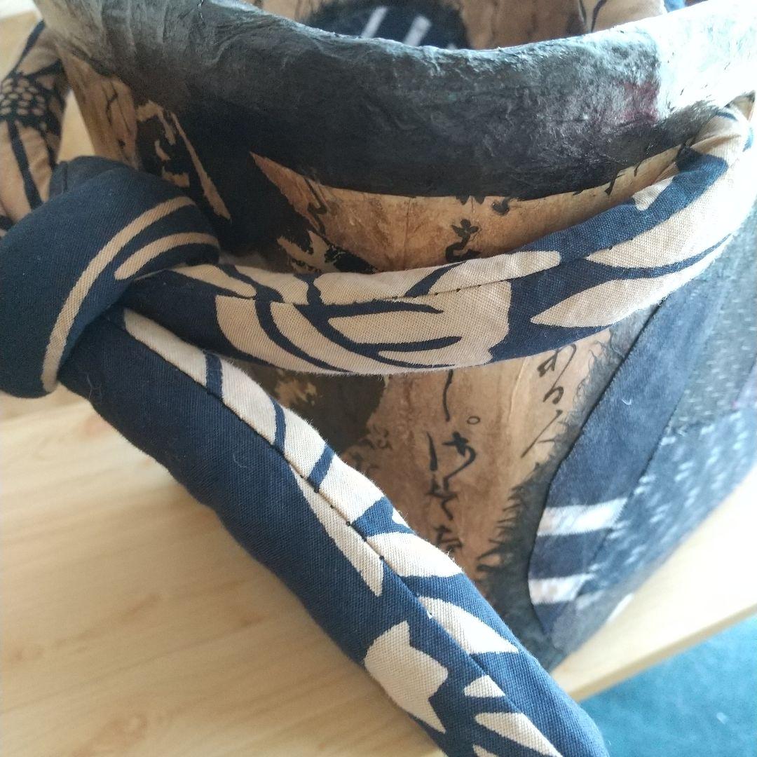 古布 一閑張り バック 久留米絣 犬張り子