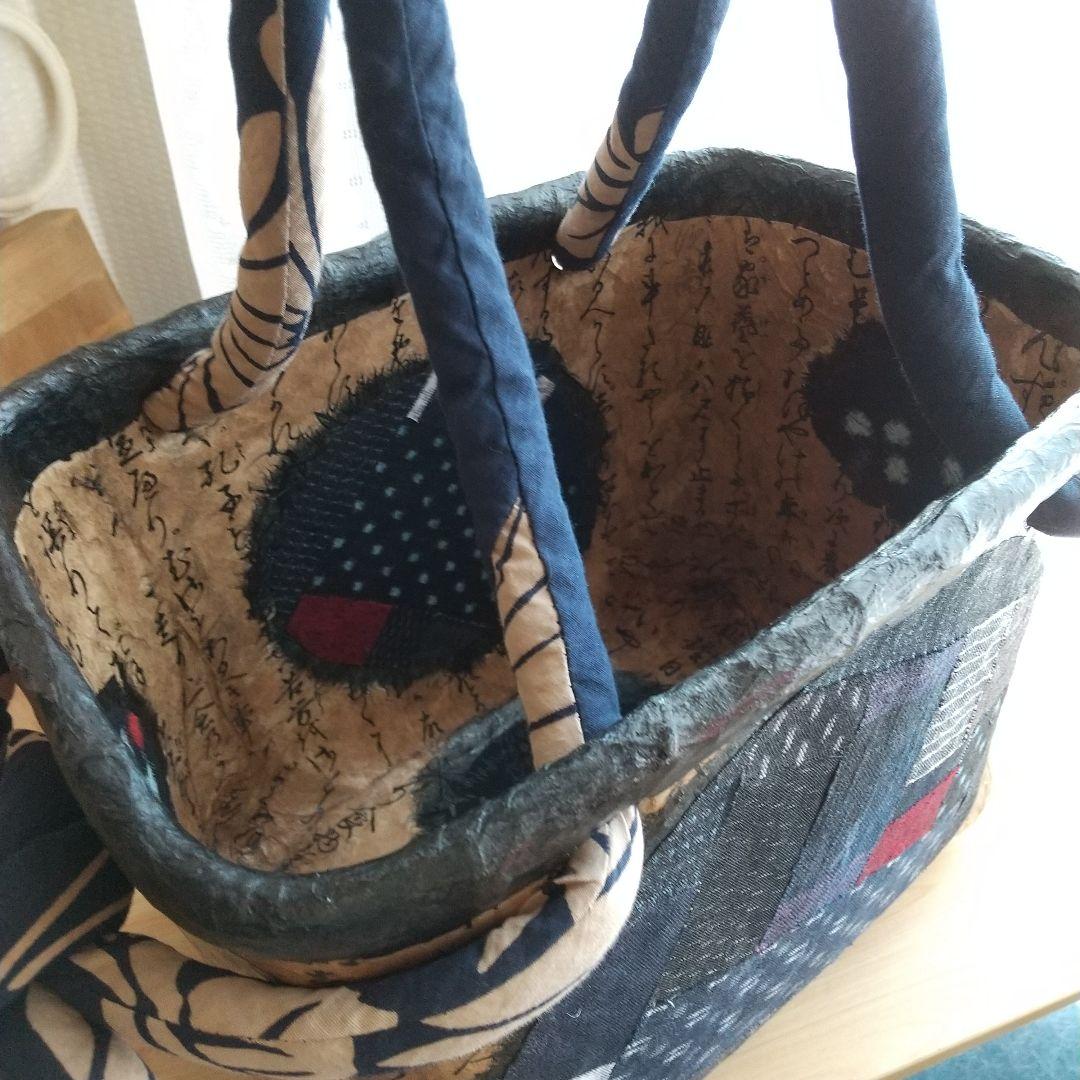 古布 一閑張り バック 久留米絣 犬張り子