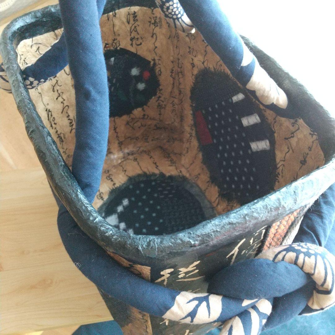 古布 一閑張り バック 久留米絣 犬張り子