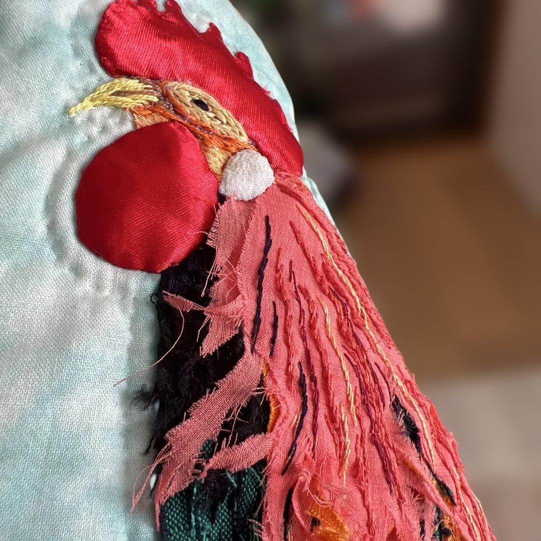 【1点物】ハンドメイド パッチワークキルト 尾長鶏と梅のタペストリー