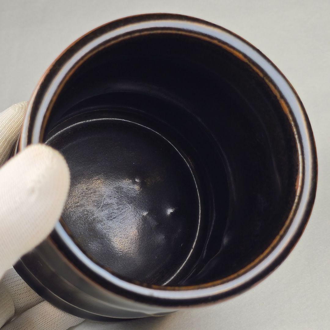 骨董 中国古磁 吉州窯 黒釉 陽刻竹紋 筆筒 美品