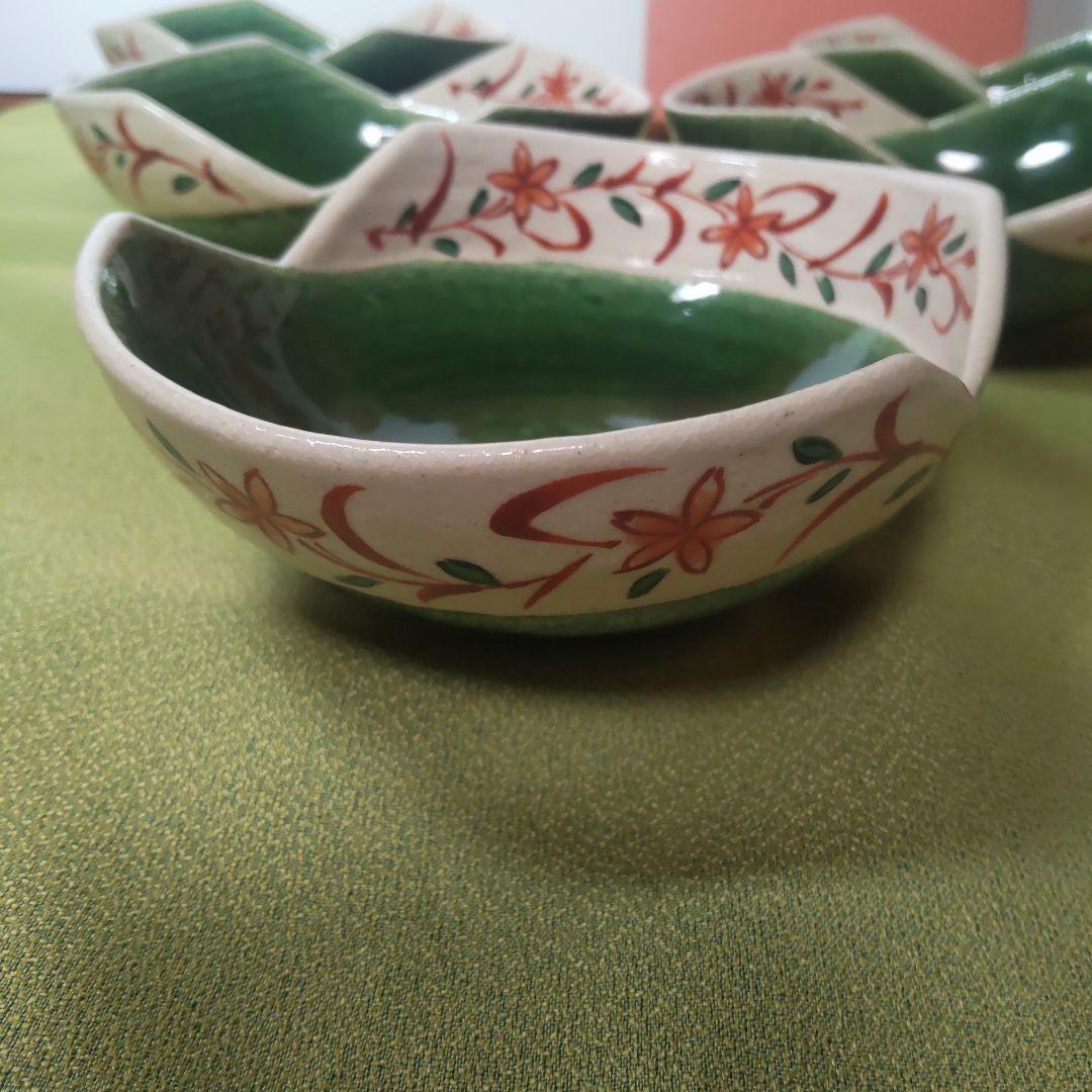 たち吉 彩緑赤絵 花 グリーン 赤絵 小鉢 5枚 箱付