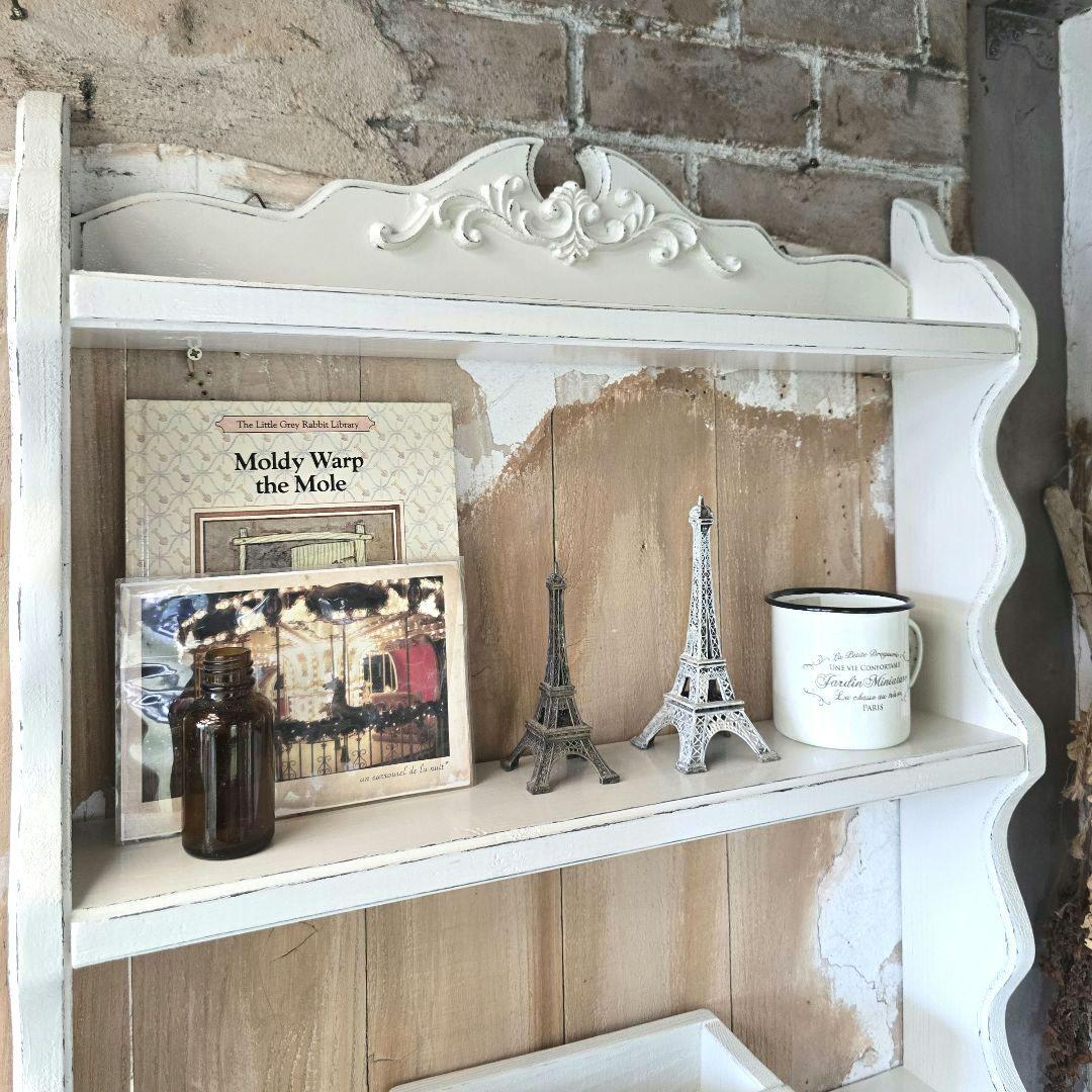 フレンチアンティークシャビー壁掛けシェルフ　ワイド488　モール　ホワイト