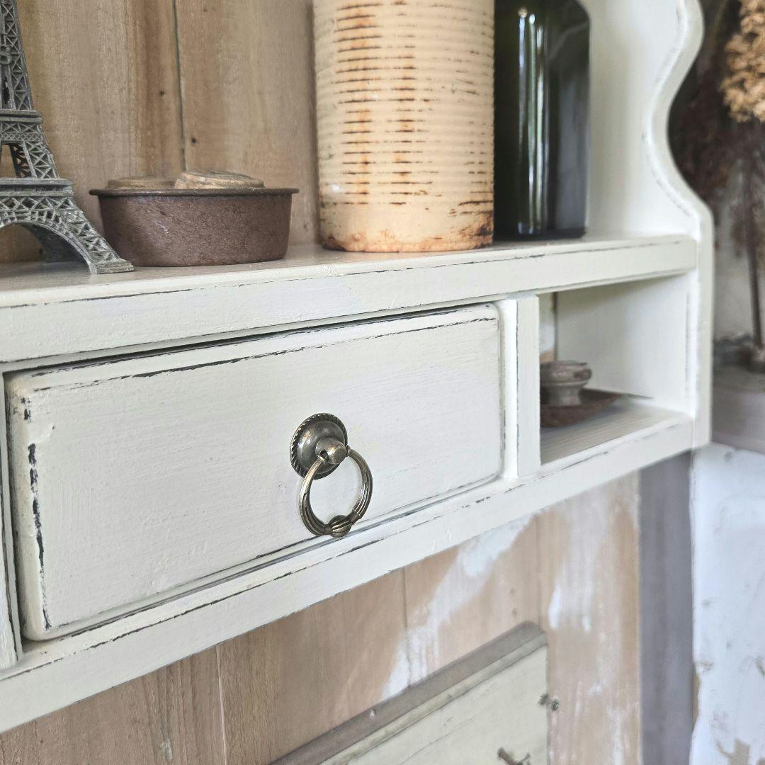 フレンチアンティークシャビー壁掛けシェルフ　ワイド488　モール　ホワイト