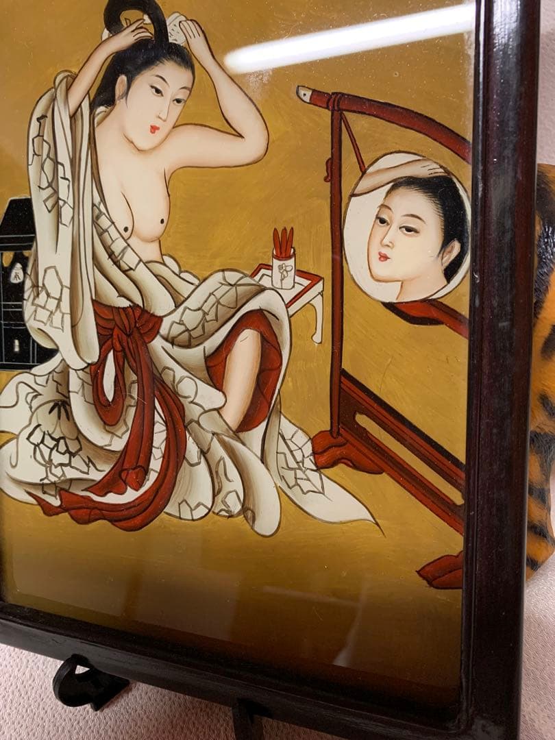 ガラス絵　美人画　中国　アンティーク