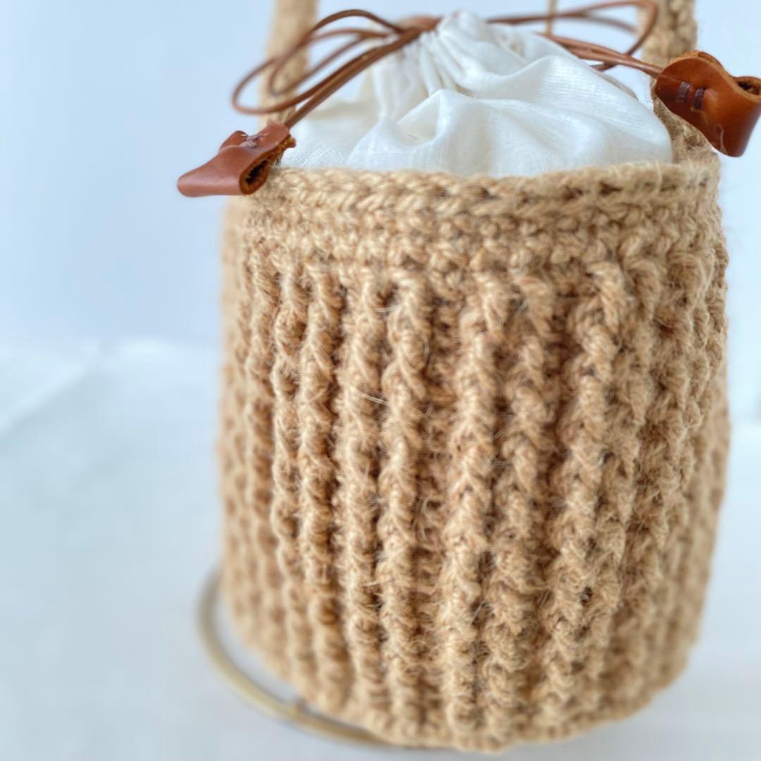 【新品】麻ひも手編みカゴワンハンドバッグ取手天然素材タンバリンdopカバー付き