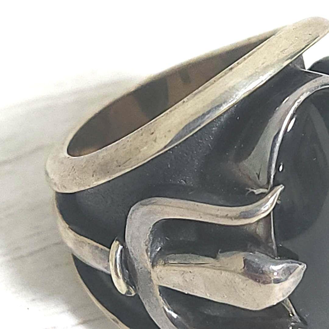 シルバーリング92.5 天然石 シヴァ槍デザイン スカーフ留め 手作り