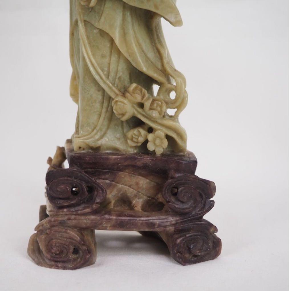 送料無料　60-70年代 青田石彫刻　天女散花　高20.5ｃｍ　中国古玩