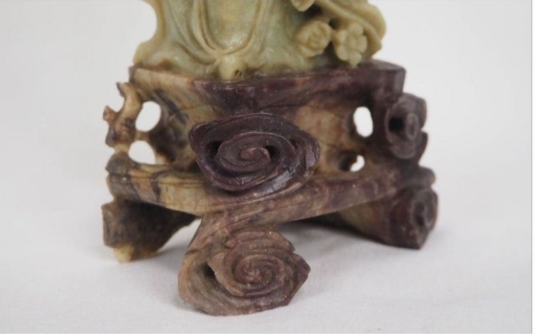 送料無料　60-70年代 青田石彫刻　天女散花　高20.5ｃｍ　中国古玩