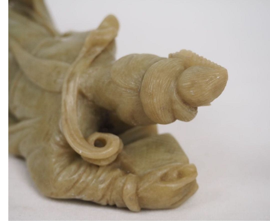 送料無料　60-70年代 青田石彫刻　天女散花　高20.5ｃｍ　中国古玩