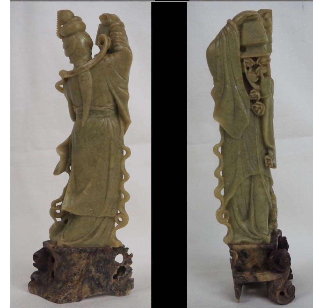 送料無料　60-70年代 青田石彫刻　天女散花　高20.5ｃｍ　中国古玩