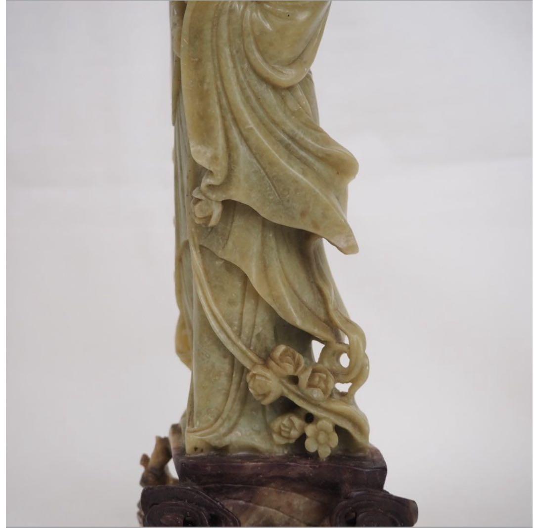 送料無料　60-70年代 青田石彫刻　天女散花　高20.5ｃｍ　中国古玩