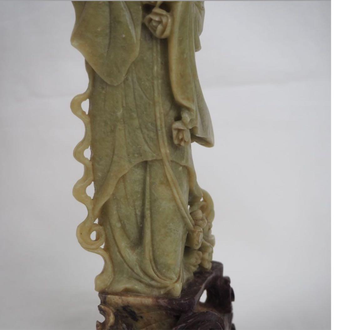 送料無料　60-70年代 青田石彫刻　天女散花　高20.5ｃｍ　中国古玩