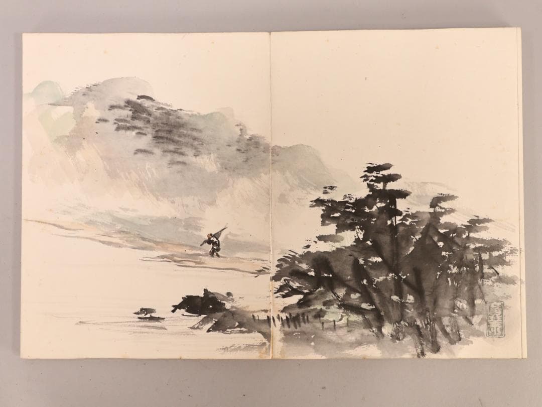 BK430　帝室技芸員　寺崎廣業（広業）　画帳　日本画　肉筆　紙本