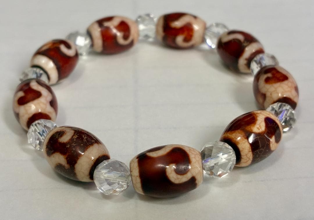 如意鈎天珠 9個 水晶のブレスレット 満願成就 お守り 17cm 天珠だらけ