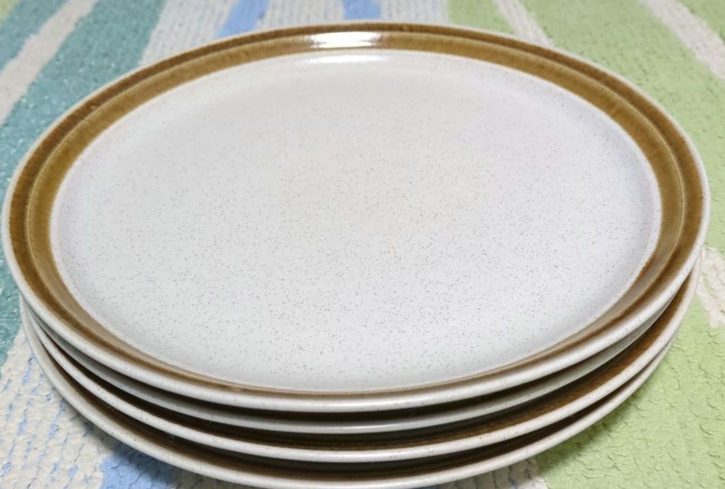 Hallkraft 陶器製皿 クリーム色 茶色の縁取りプレート 4枚セット